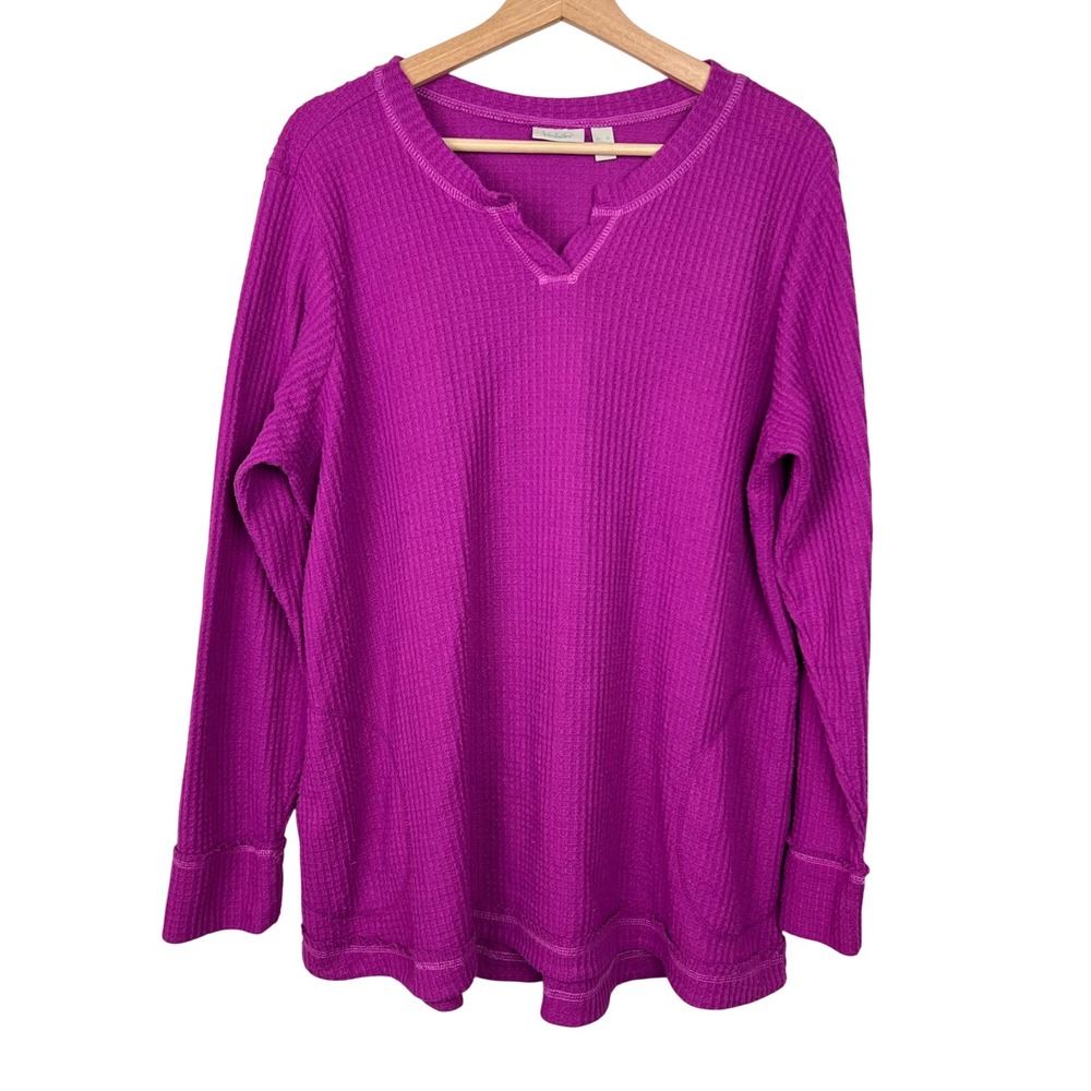 LOGO Lounge Lori Goldstein Wanda Waffle Knit Tunic Top Magenta Purple Womens XL